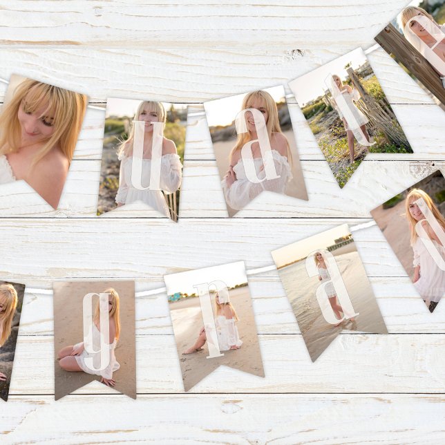 Graduation Photo Collage Simple Minimalist Elegant Bunting Flags (Graduate photo template party bunting flag. )