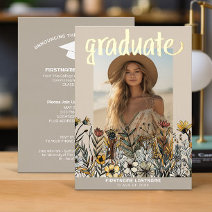 Graduation Photo Colorful Flowers - Grad Party Foil Invitation