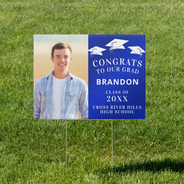 Graduation Photo CONGRATS GRAD Royal Blue Sign (Insitu)