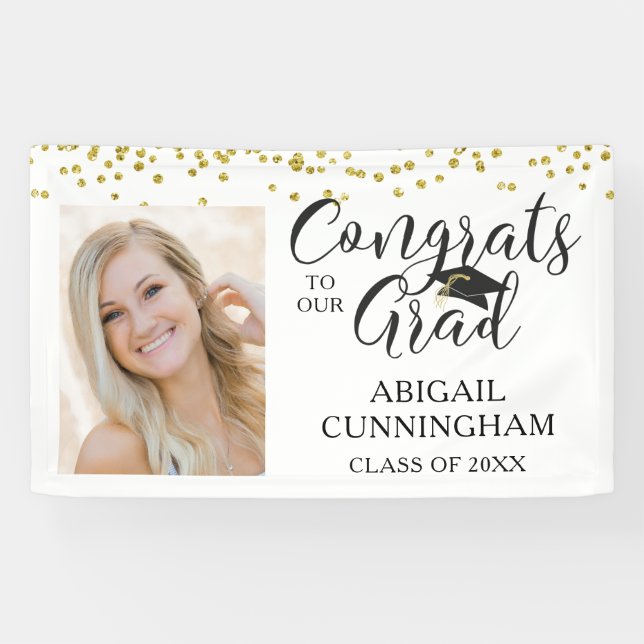 Graduation Photo CONGRATS GRAD Script Confetti Banner (Horizontal)