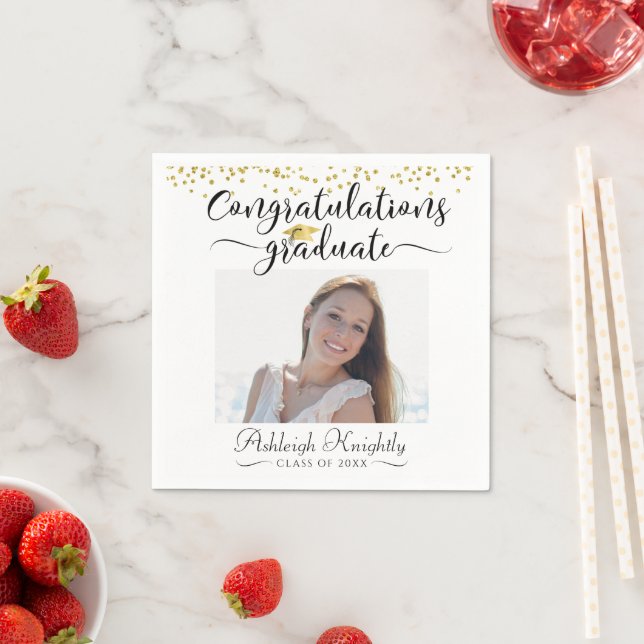 Graduation Photo CONGRATS GRAD Script Confetti Napkins (Insitu)