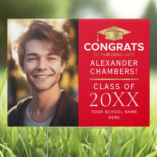 Graduation Photo Congrats Red Gold Yard Sign