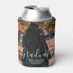 Graduation photo custom modern stylish script  can cooler