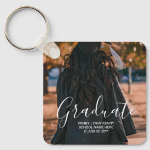 Graduation photo custom modern stylish script keychain