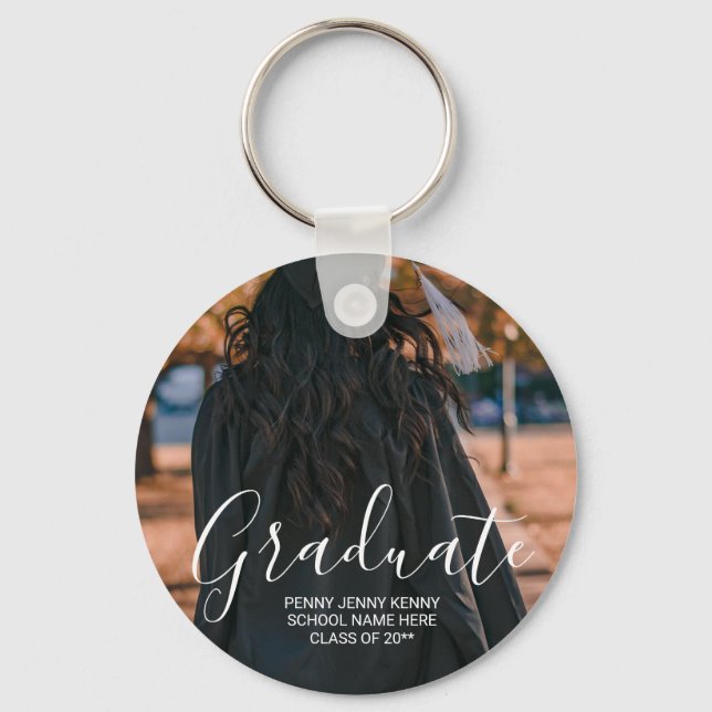 Graduation photo custom modern stylish script  keychain (Front)