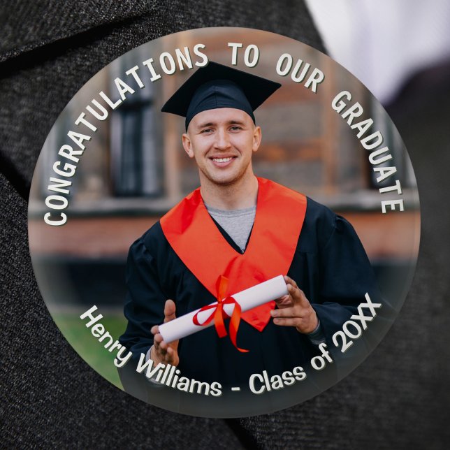 Graduation Photo Custom Text Graduate Keepsake Button (A stylish pin button to celebrate a graduate on their graduation day, with custom photo and text)