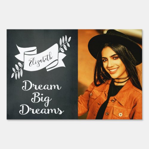 Graduation Photo Dream Big Personalized Black Gray Sign