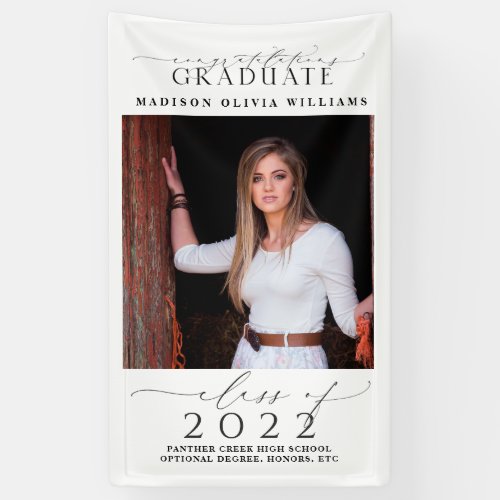 Graduation Photo  Elegant Black Script Class Year Banner