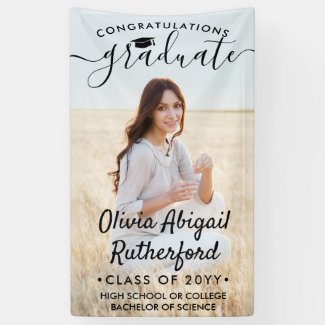 Graduation Photo & Elegant Black Script Class Year Banner