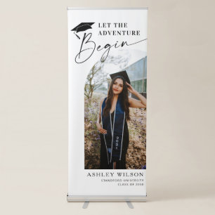 Graduation Photo & Elegant Black Script Retractable Banner