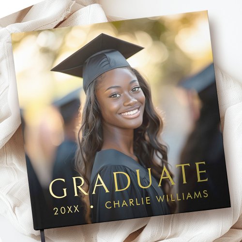 Graduation photo elegant graduate name foil guest book 