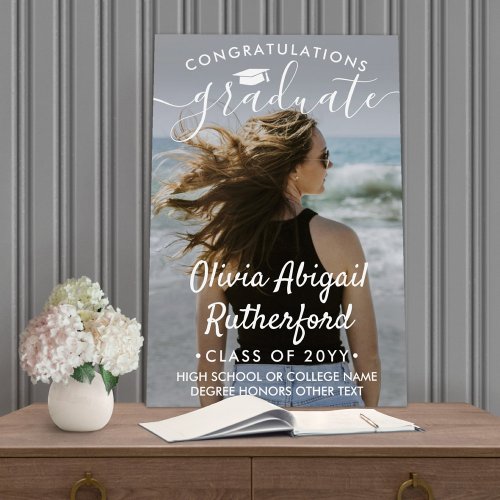 Graduation Photo Elegant Modern White Calligraphy Foam Board