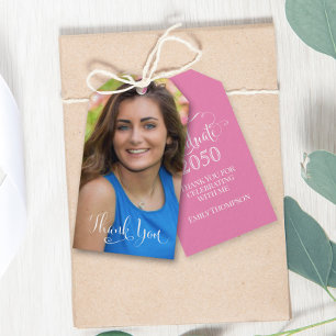 Graduation Photo Elegant Thank You Favor Pink Gift Tags
