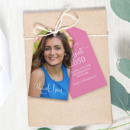 Graduation Photo Elegant Thank You Favor Pink Gift Tags