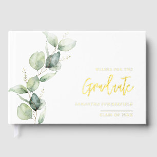 Graduation Photo Eucalyptus Script Gold Foil Foil Guest Book
