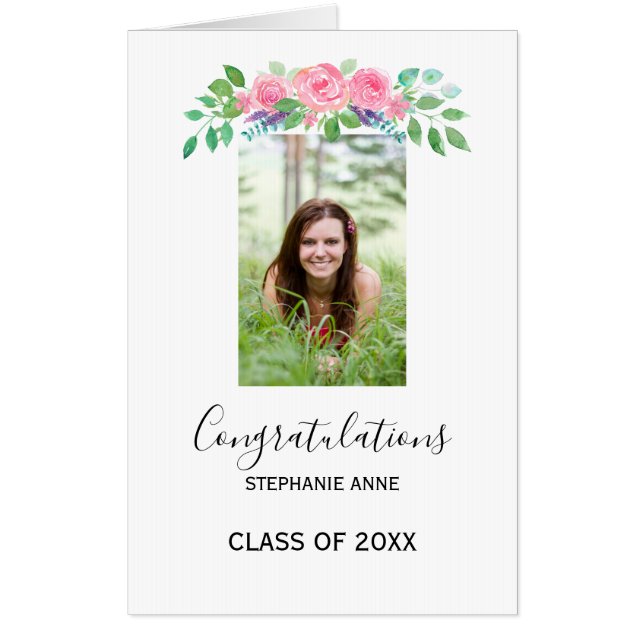 Graduation Photo Girly Floral Oversized Card (Front)