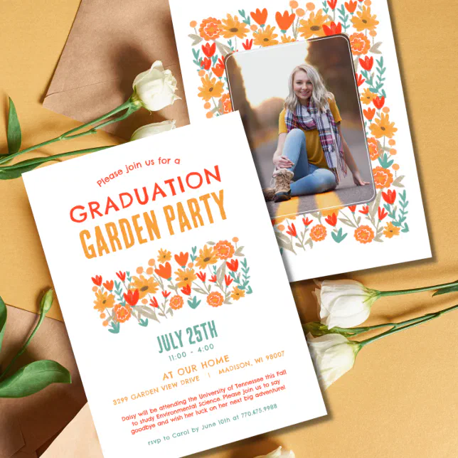 Graduation Photo Going Away Garden Party Invitation | Zazzle