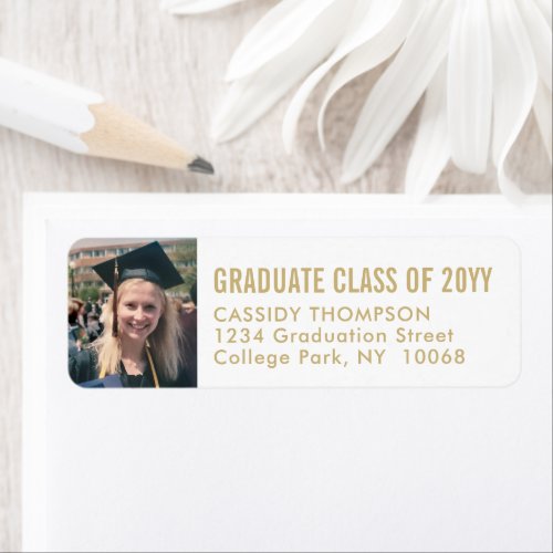 Graduation Photo Gold and White Return Address Label