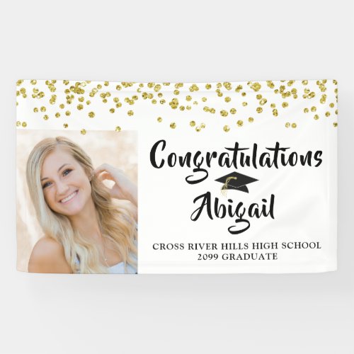 Graduation Photo Gold Confetti Brush Script Banner