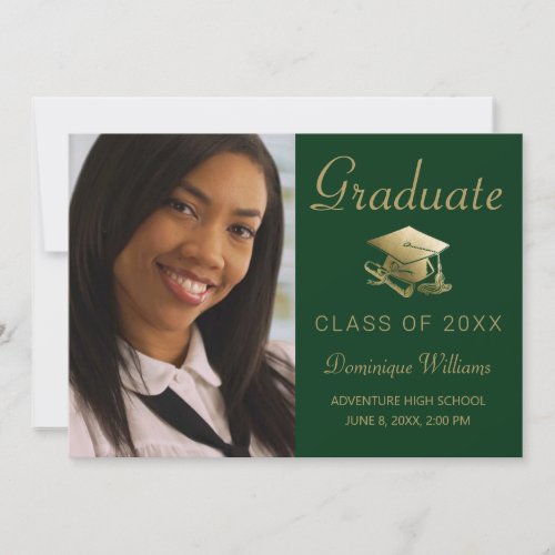 Graduation Photo Gold Grad Cap Diploma Green Announcement