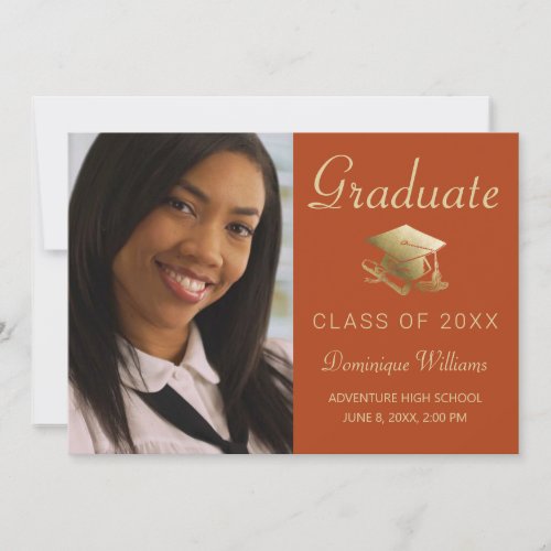 Graduation Photo Gold Grad Cap Diploma Orange Announcement