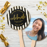 Graduation photo gold script black stripe keepsake