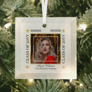 Graduation Photo Grad Cap School Year Keepsake Glass Ornament
