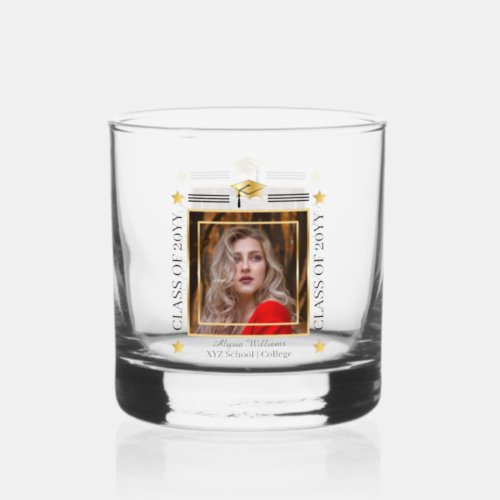 Graduation Photo Grad Cap School  Year Keepsake Whiskey Glass