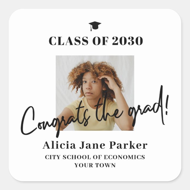 Graduation photo graduate class of year congrats s square sticker (Front)