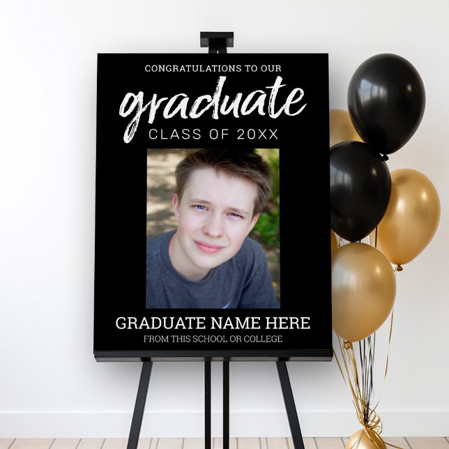 Graduation Photo - Graduate Modern Script Black Foam Board (Personalized Graduation Party Sign)