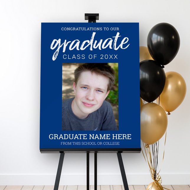 Graduation Photo - Graduate Modern Script Blue Foam Board (Personalized Graduation Party Sign)