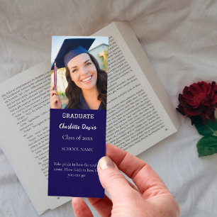 Graduation photo graduate motivational quote blue bookmarks