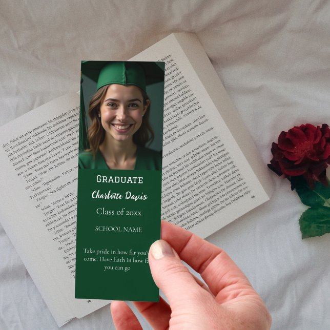 Graduation photo graduate motivational quote green bookmarks (Creator Uploaded)