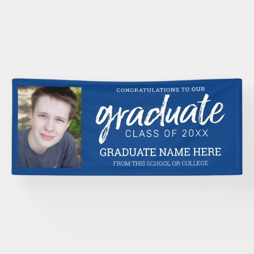 Graduation Photo _ Graduate with Royal Blue Party Banner