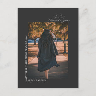 Graduation Photo Gray Line Art Thank You Postcard