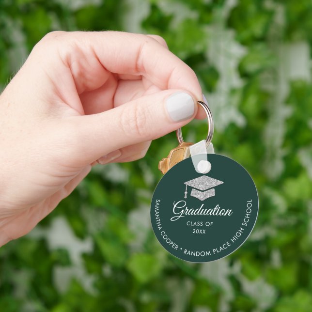 Graduation Photo Green 2024 Keepsake Any Color Keychain (Hand)