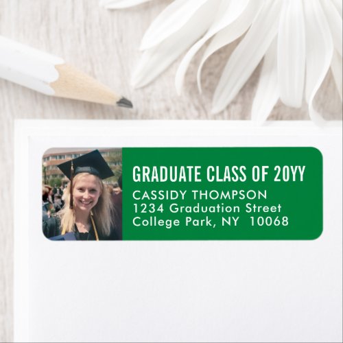Graduation Photo Green and White Return Address Label