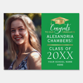 Graduation Photo Green Gold Yard Sign