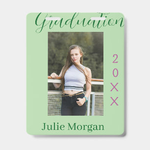 Graduation photo green pink year 20XX name simple Badge