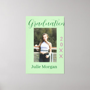 Graduation photo green pink year 20XX name simple Canvas Print