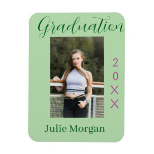 Graduation photo green pink year 20XX name simple Magnet