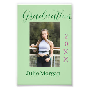 Graduation photo green pink year 20XX name simple Print