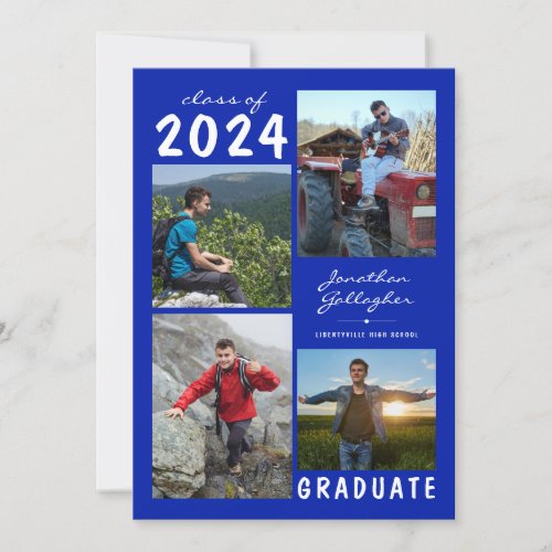 Graduation  Photo Handwritten Royal Blue Announcement