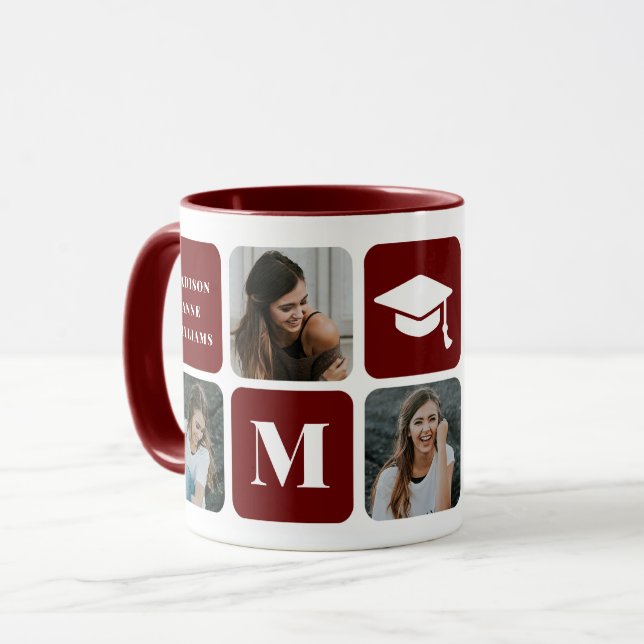 Graduation Photo Instagram Collage Maroon Mug (Front Left)
