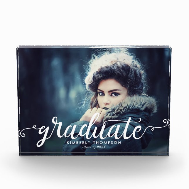 Graduation Photo Keepsake Modern Script Block (Front)
