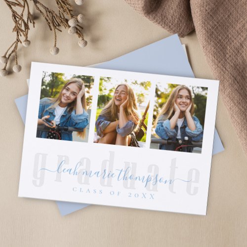 Graduation Photo Light Blue Script Invitation