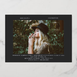 Graduation Photo Line Art Dark Gray Foil Invitation
