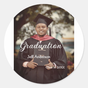 Graduation photo man name class of 20XX college Classic Round Sticker