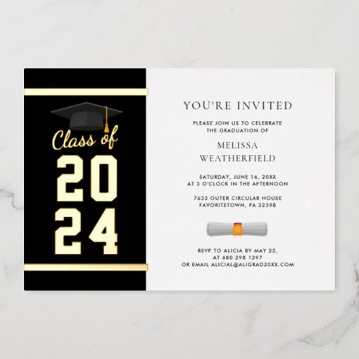 Graduation Photo Modern 2024 Gold Foil Invitation | Zazzle