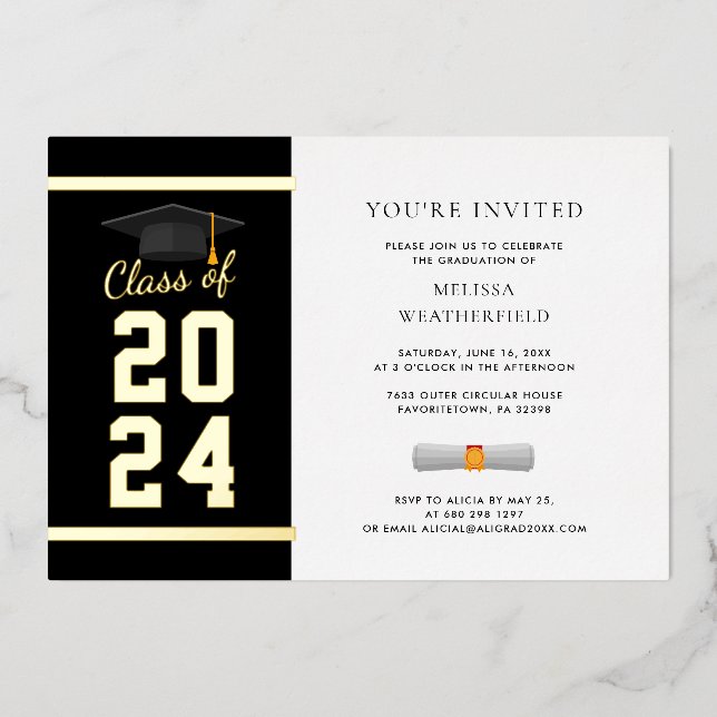 Graduation Photo Modern 2025 Gold Foil Invitation (Front)